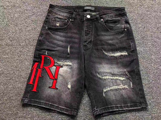 Bermuda Jeans AMIRI Black Distressed Red Logo