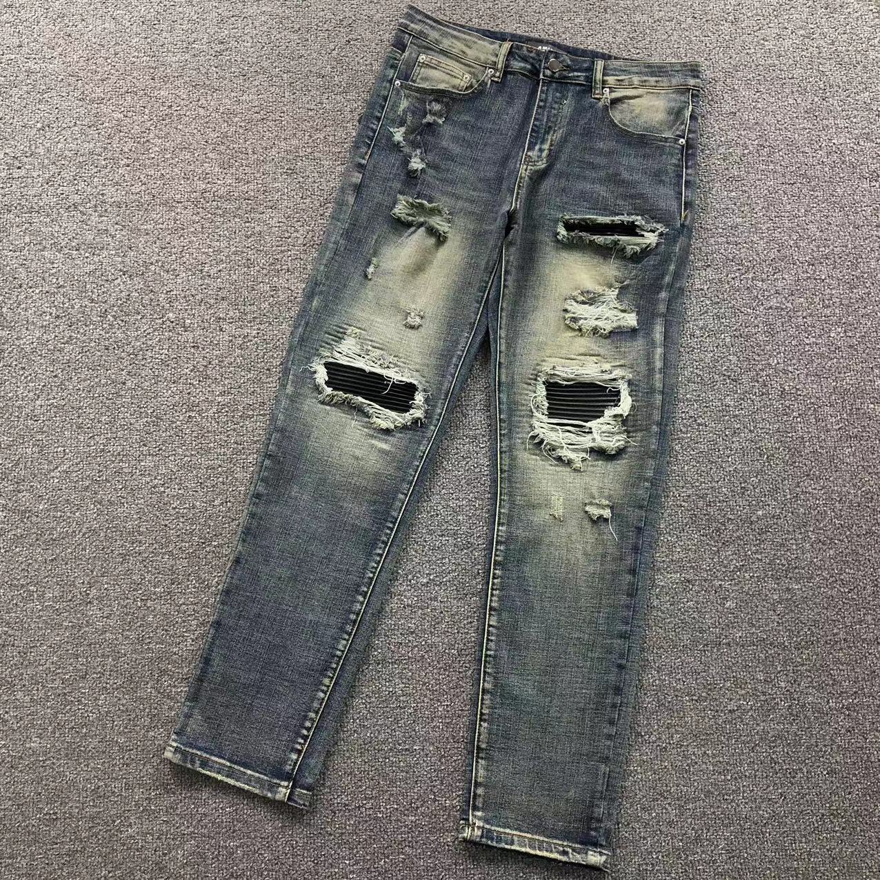 Calça AMIRI Vintage Blue Ribbed Destroyed Denim