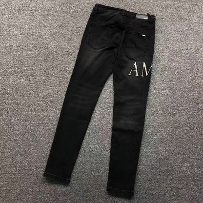 Calça AMIRI Logo Destroyed Black Denim