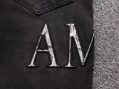 Calça AMIRI Logo Destroyed Black Denim