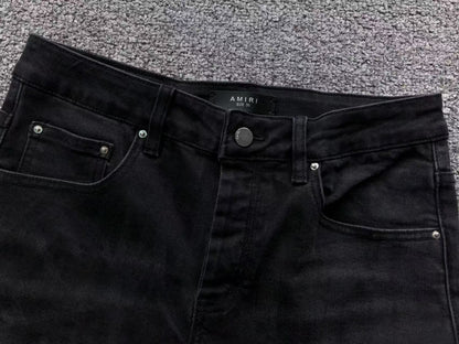 Calça AMIRI Logo Destroyed Black Denim