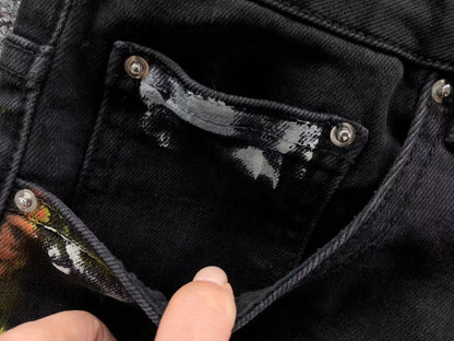 Calça AMIRI Logo Paint Splatter Black Denim