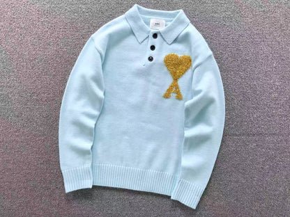 Suéter Polo AMI Paris Coração Dourado