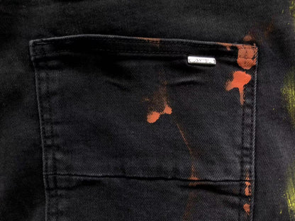Calça AMIRI Logo Paint Splatter Black Denim