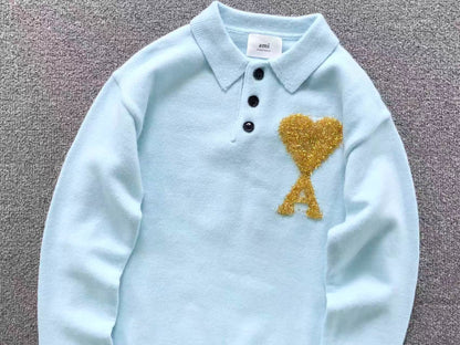Suéter Polo AMI Paris Coração Dourado