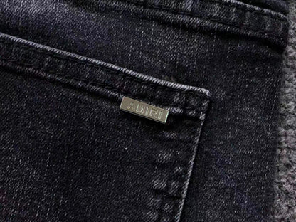 Calça AMIRI Tonal Logo Black Destroyed Denim