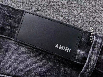 Calça AMIRI Tonal Logo Black Destroyed Denim