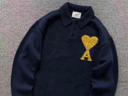 Suéter Polo AMI Paris Coração Dourado