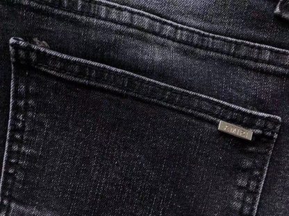 Calça AMIRI Tonal Logo Black Destroyed Denim