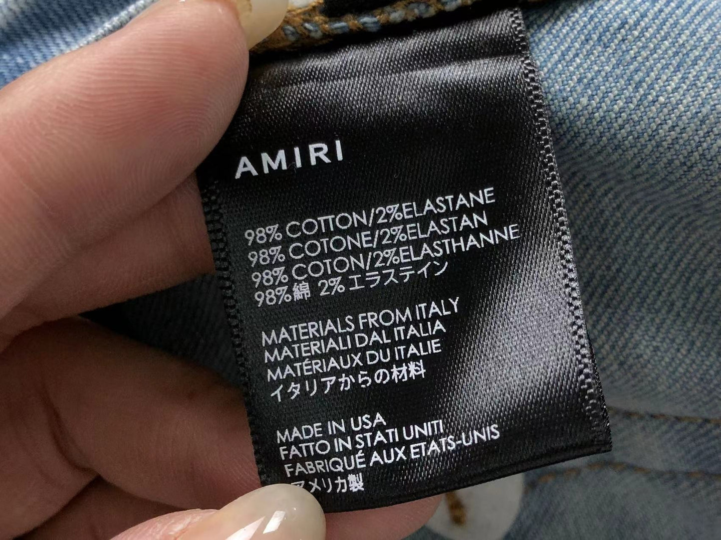 Calça AMIRI Logo Distressed Light Blue Denim