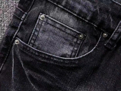 Calça AMIRI Tonal Logo Black Destroyed Denim