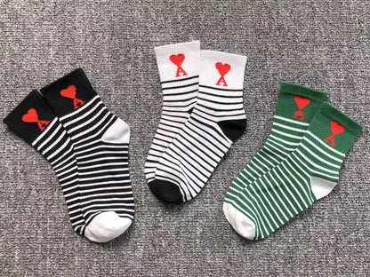 Meia AMI Paris Stripe Heart