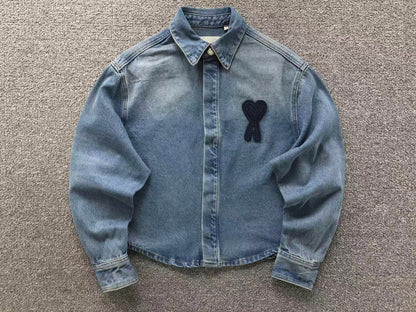 Camisa AMI Paris Washed Denim Heart Feminino