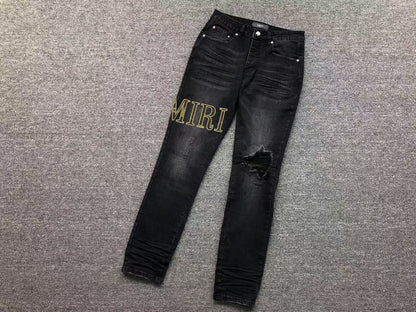 Calça AMIRI Gold Logo Black Denim