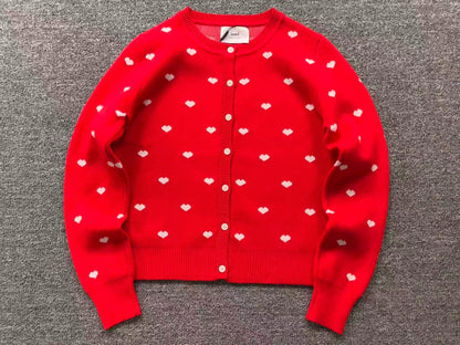 Suéter Cardigan AMI Paris Heart Pattern Vermelho Feminino