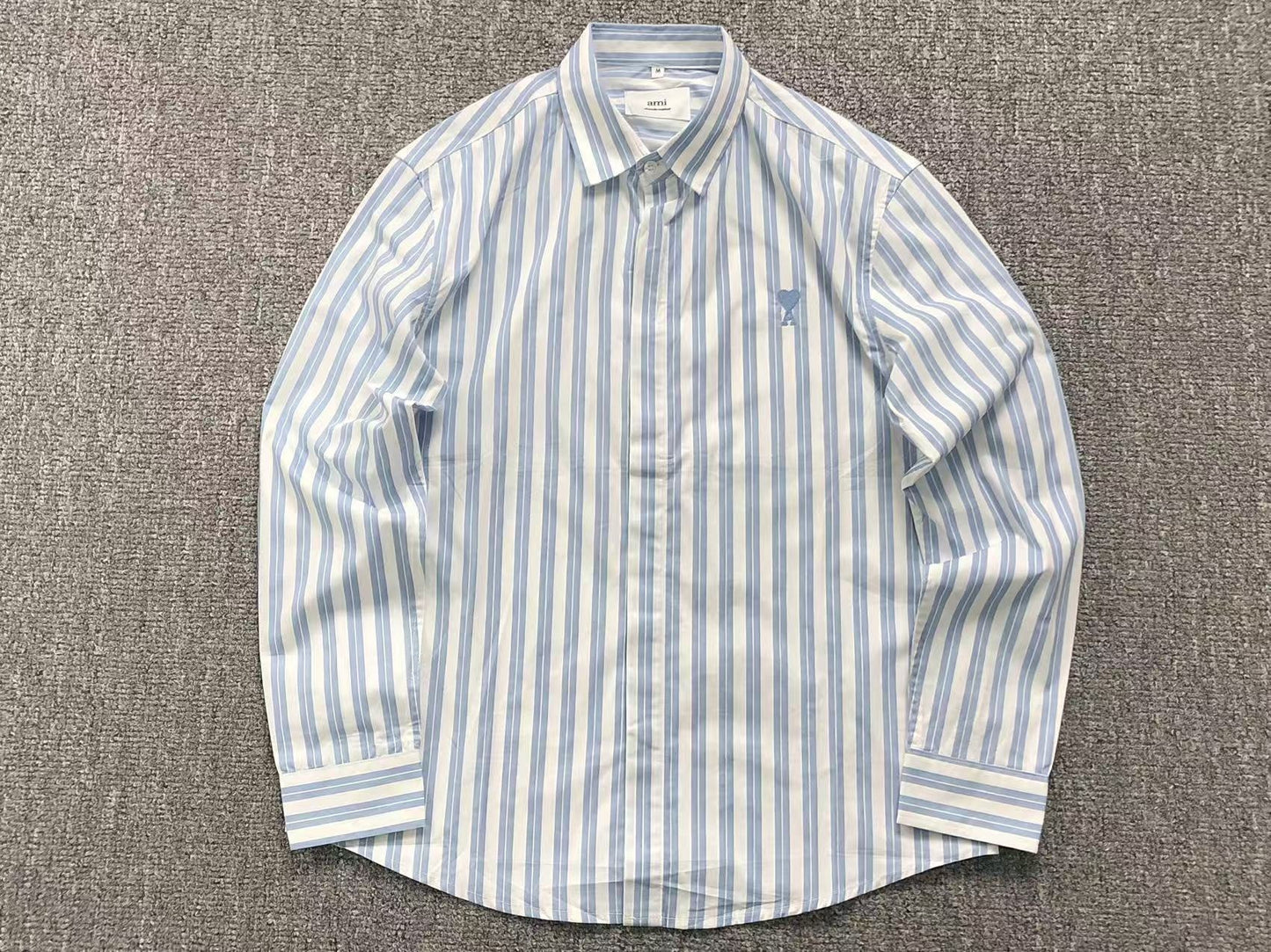 Camisa AMI Paris Stripe Mini Heart Blue