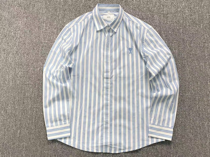 Camisa AMI Paris Stripe Mini Heart Blue