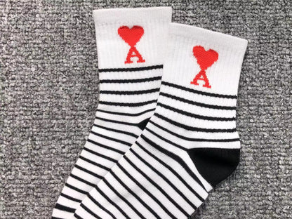 Meia AMI Paris Stripe Heart