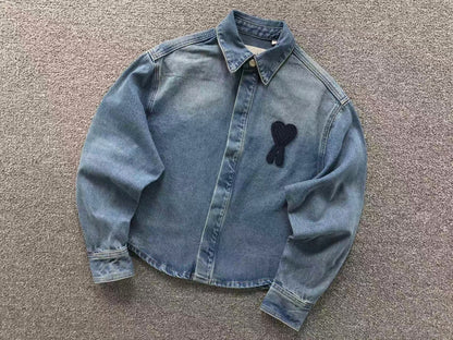 Camisa AMI Paris Washed Denim Heart Feminino
