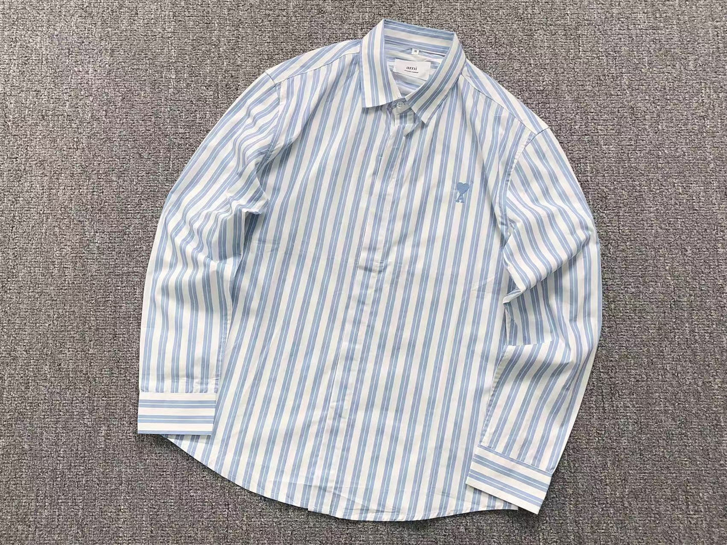 Camisa AMI Paris Stripe Mini Heart Blue