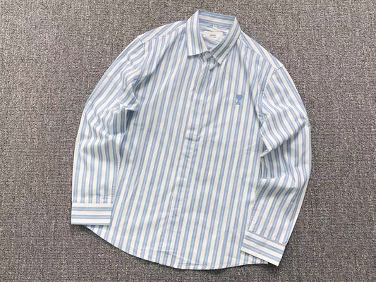 Camisa AMI Paris Stripe Mini Heart Blue