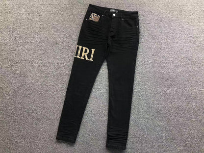Calça AMIRI Logo Destroyed Black Denim