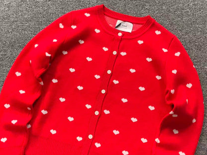 Suéter Cardigan AMI Paris Heart Pattern Vermelho Feminino