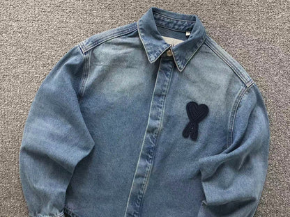 Camisa AMI Paris Washed Denim Heart Feminino