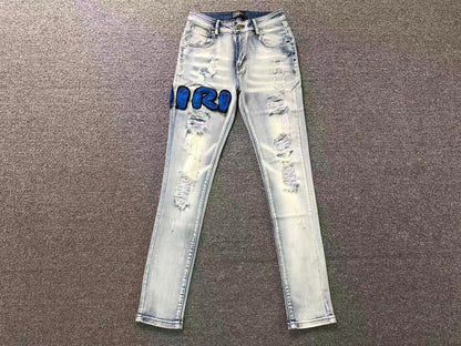 Calça AMIRI Ice Blue Patch Denim
