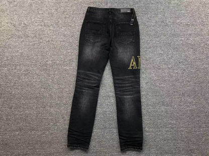 Calça AMIRI Gold Logo Black Denim