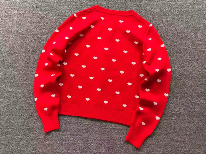Suéter Cardigan AMI Paris Heart Pattern Vermelho Feminino