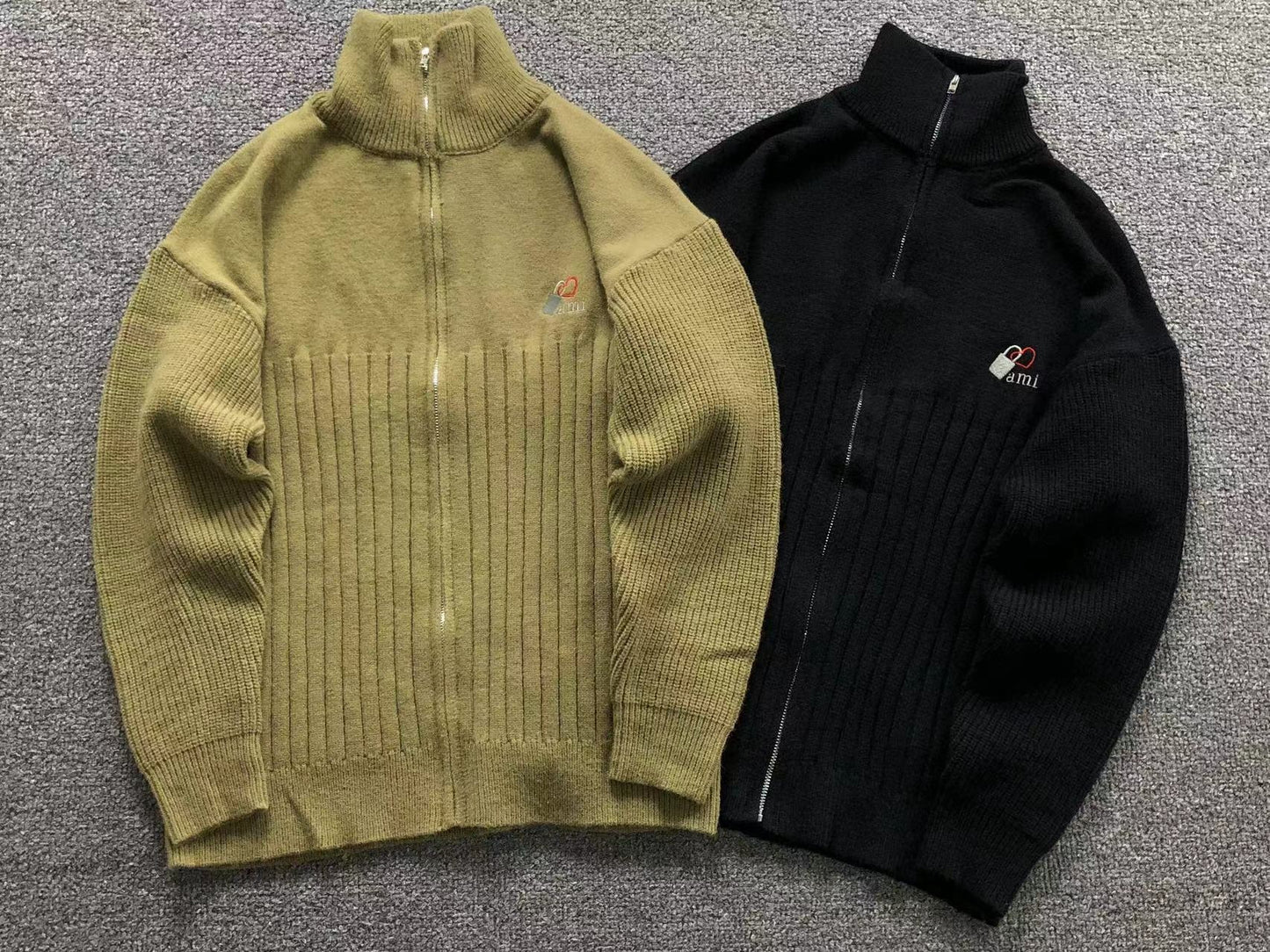 Suéter AMI Paris Gola Alta Zip Heartlock