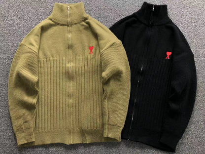 Suéter AMI Paris Gola Alta Zip Heart