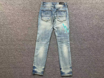 Calça AMIRI TR Ice Blue Distressed Denim