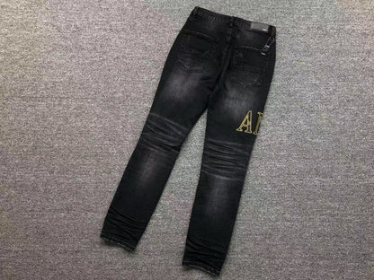Calça AMIRI Gold Logo Black Denim