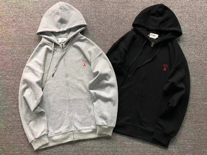 Moletom com Capuz AMI Paris Zip Hoodie Logo Coração
