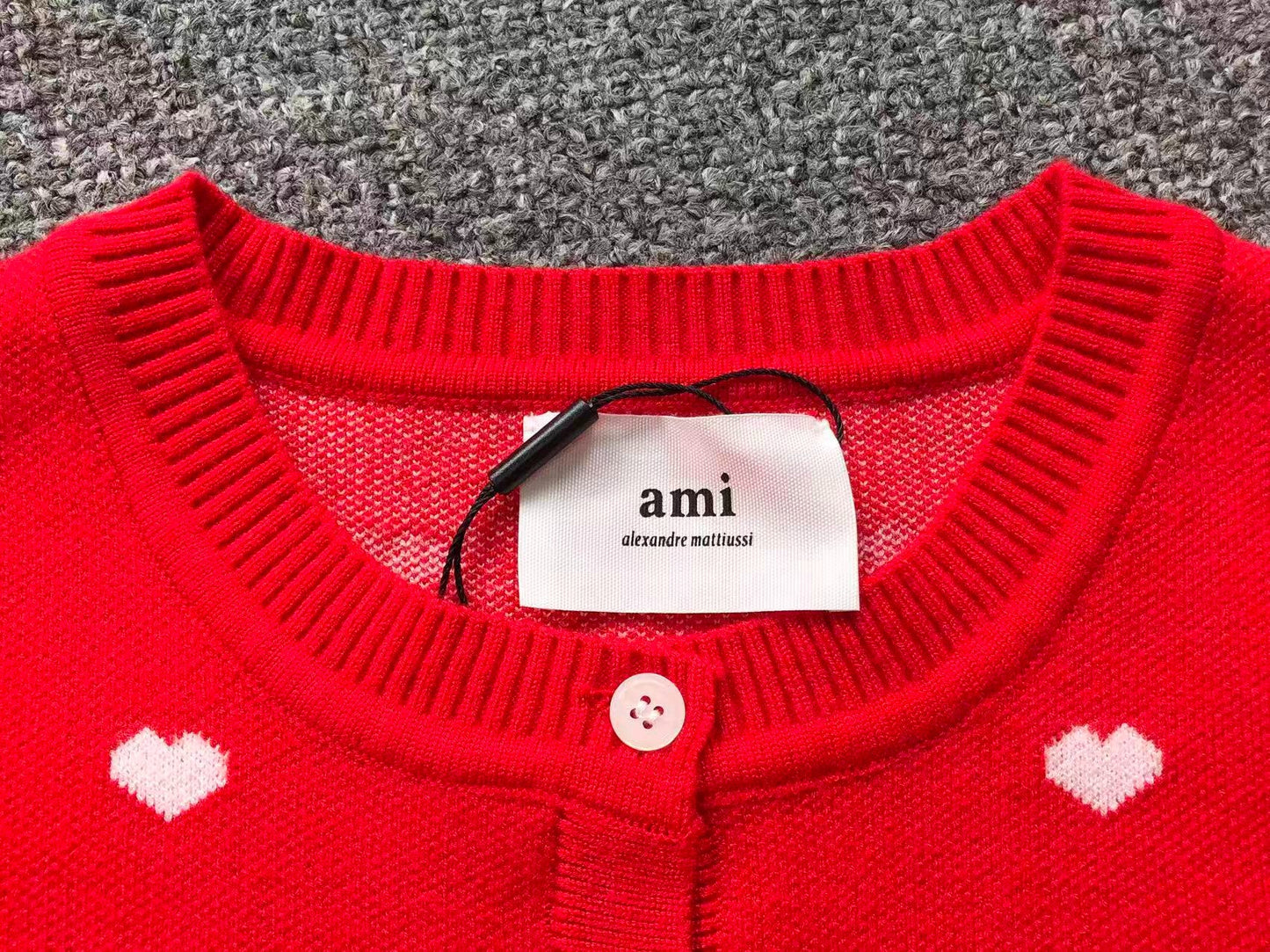 Suéter Cardigan AMI Paris Heart Pattern Vermelho Feminino