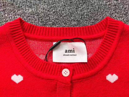 Suéter Cardigan AMI Paris Heart Pattern Vermelho Feminino