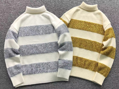 Suéter Gola Alta AMI Paris Listrado Glitter Offwhite