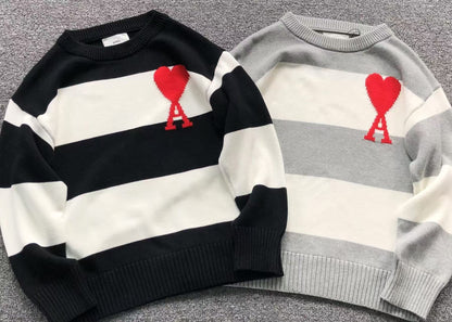 Suéter AMI Paris Stripe Bold Coração