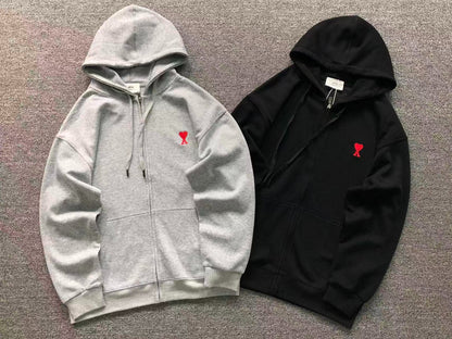 Moletom AMI Paris Zip Hoodie Logo Heart