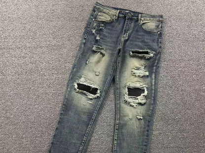 Calça AMIRI Vintage Blue Ribbed Destroyed Denim