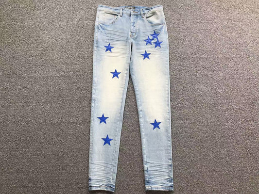 Calça AMIRI Star Patch Light Blue Denim