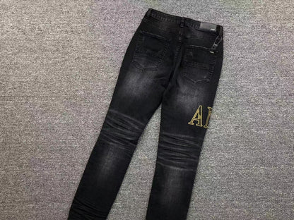 Calça AMIRI Gold Logo Black Denim