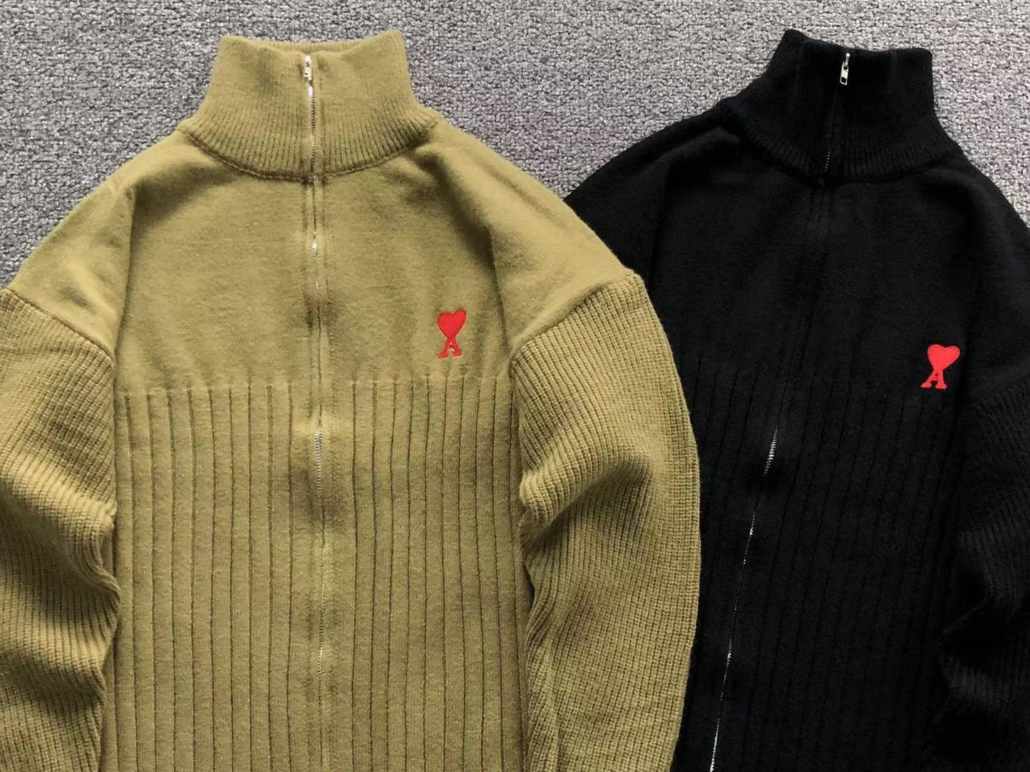 Suéter AMI Paris Gola Alta Zip Heart