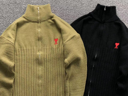 Suéter AMI Paris Gola Alta Zip Heart