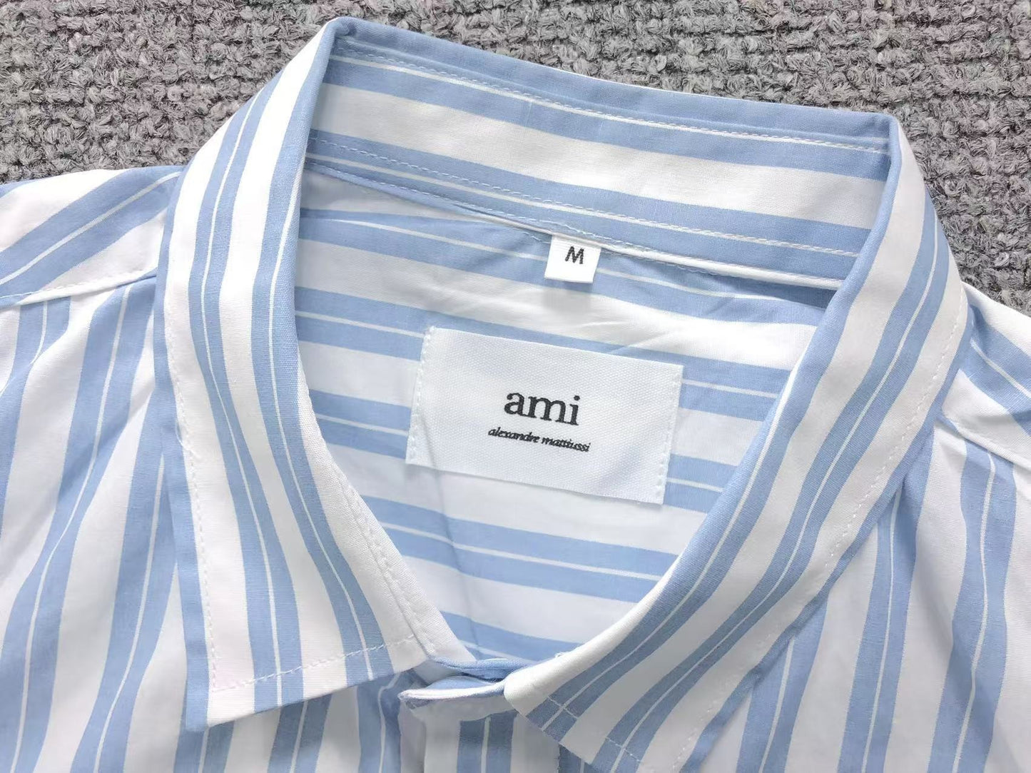 Camisa AMI Paris Stripe Mini Heart Blue