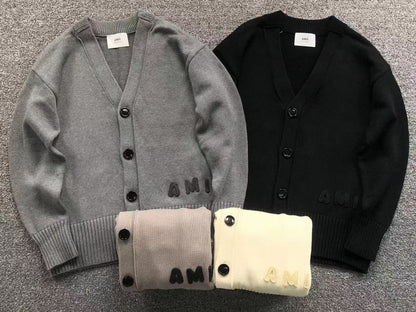 Suéter Cardigan AMI Paris Logo Embossed