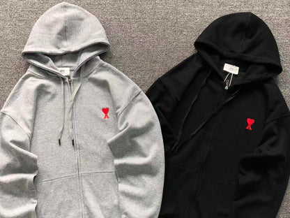 Moletom AMI Paris Zip Hoodie Logo Heart