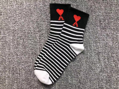 Meia AMI Paris Stripe Heart